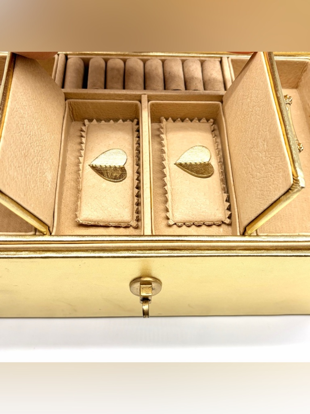 Juicy Couture Gold Leather Mirror Jewelry Box Metallic Large Lock Train Case Y2K - Picture 7 of 12